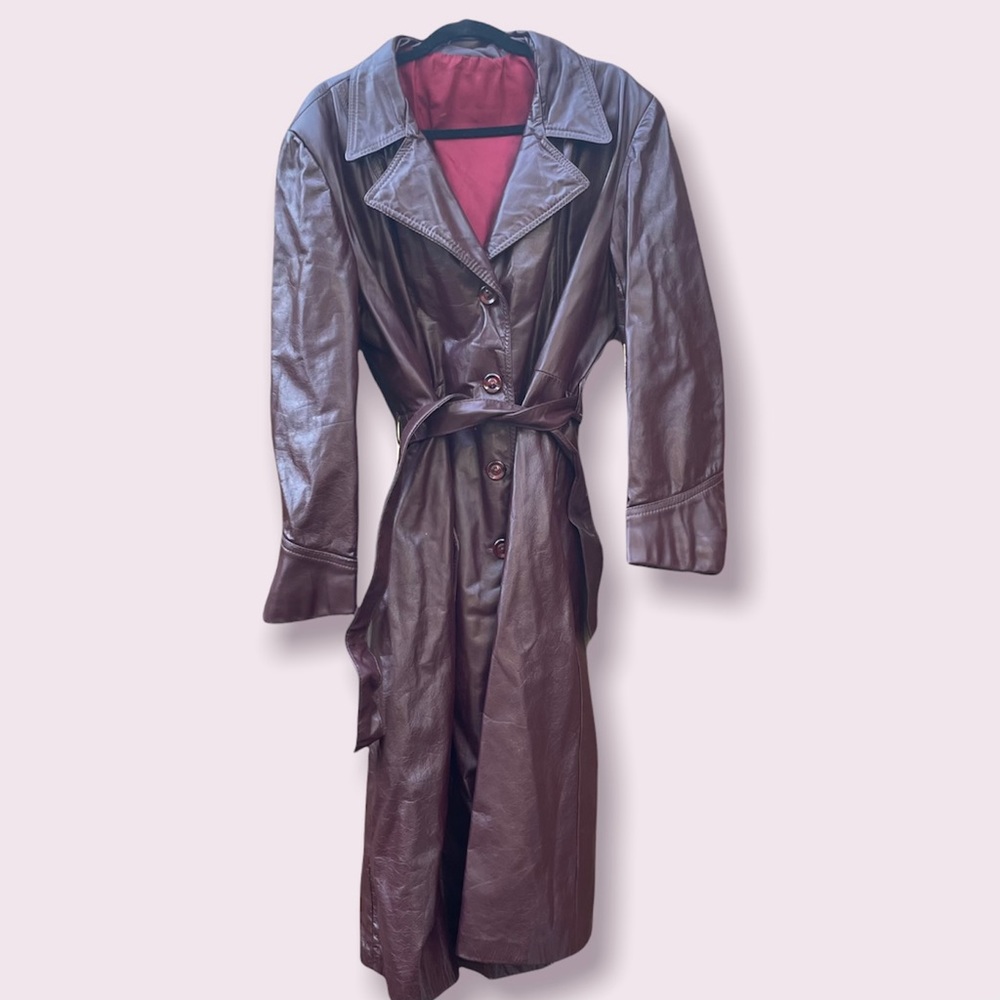 Vintage 1970s Brown Leather Trench coat